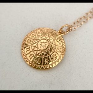 Zodiac Wheel 14K Gold Vermeil Coin Disc Necklace
